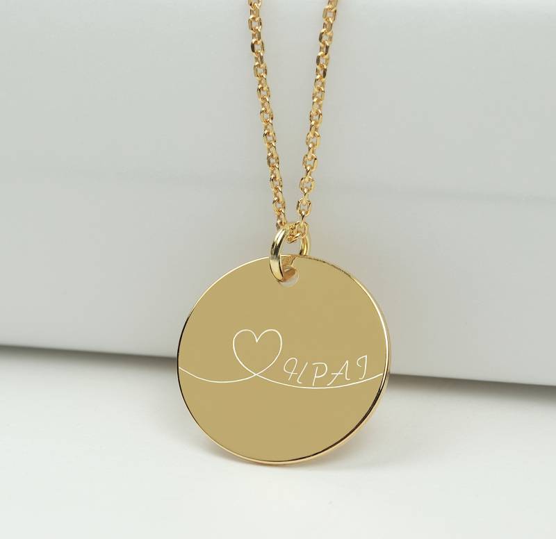 Geschwungenes Herz Halskette Liebe Familienkette Initialen 925 Silber Vergoldet Ø 16 Mm - Personalisierte Geschenke Geschenk Für Sie von SCHOSCHON