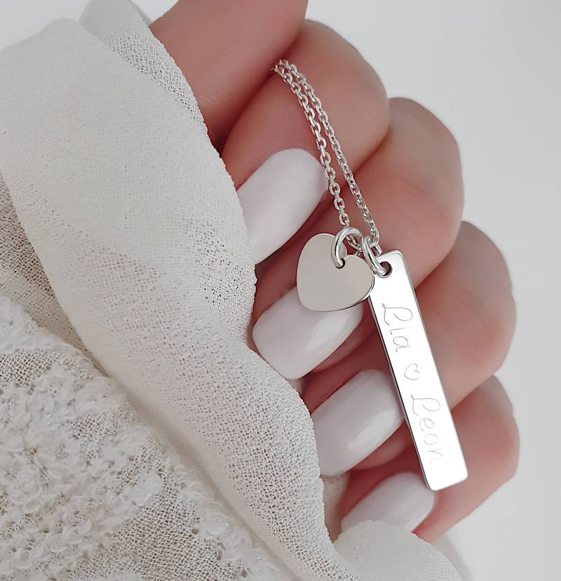 Personalisierte Namenskette - Herz & Gravurplättchen Zarte Halskette Für Frauen von SCHOSCHON