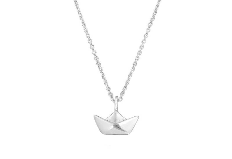 SCHOSCHON Kette mit Anhänger Halskette 3D BOOT 925 Silber - Maritim Schmuck Schiffchen Segelschiff (Reisegeschenk Abenteuer Weltreise, Stapelbar), Papierboot Design von SCHOSCHON