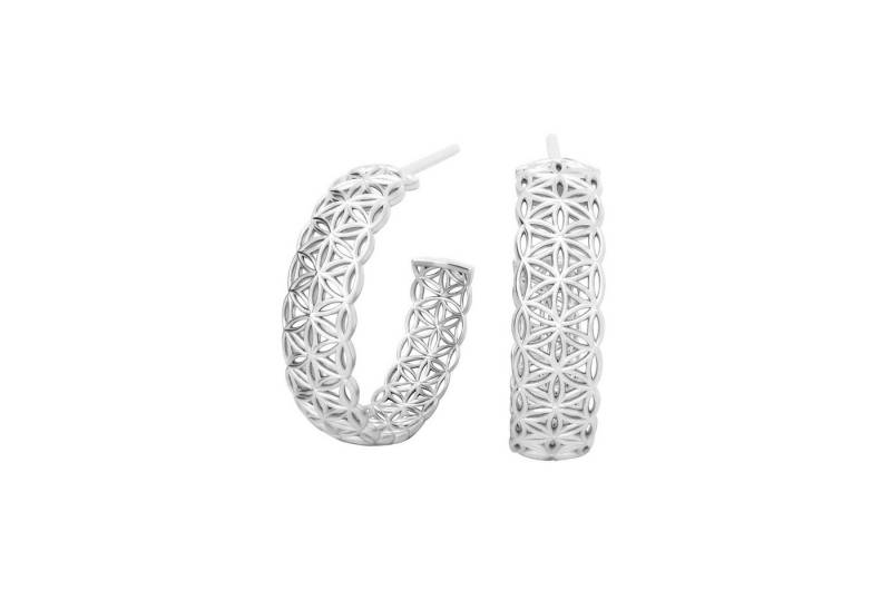 SCHOSCHON Paar Creolen Blume des Lebens 925 Silber (Halbkreis, Ohrringe), Damen Silber Schmuck von SCHOSCHON