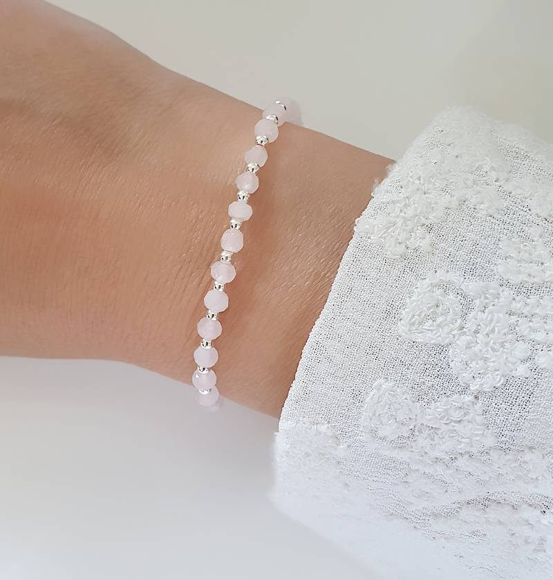 Schoschon Rosenquarz 925 Silber Armband Handgemachtes Makramee Bändchen von SCHOSCHON
