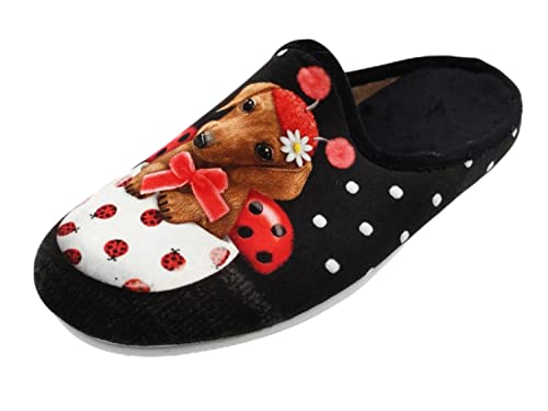 Schuhkönig Hausschuh Pantoffel HELLE Sohle Hund Marienkäfer in der Tasse 5553278 (Numeric_37) von Schuhkönig