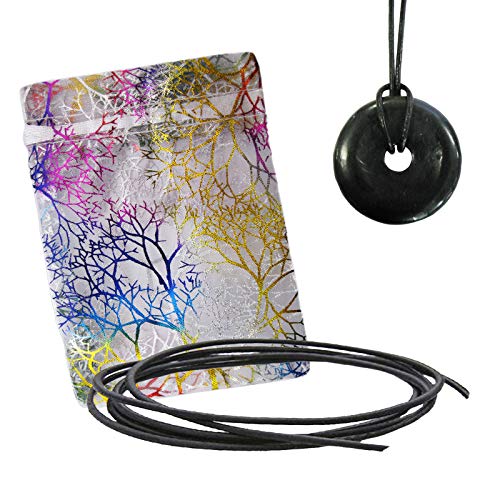 SCHUNGIT (Shungit) 4cm DONUT Schmuck ANHÄNGER mit LEDERBAND vom HERSTELLER (Karelien). BIO AKTIV Schmuck für Energie + Schutz. TÄSCHCHEN & BESCHREIBUNG. 95500-22 von SCHUNGITELITE