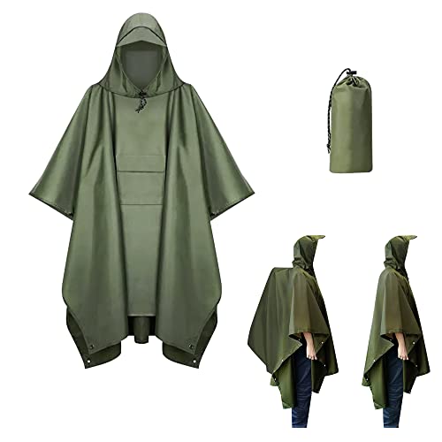 SCHYIDA Regenponcho 3 in 1, Regencape Regenmantel Raincoat Regenjacke Fahrrad Regenponcho mit Aufbewahrungstasche Wasserdicht Grün Regenmantel Lang Rain Coat 210 * 140cm Rain Poncho für Damen, Herren von SCHYIDA