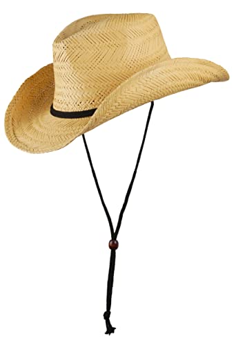 Scippis Cattleman Strohhut Herren Damen – Westernhut aus Papierstroh mit Kinnriemen – Sommerhut mit breiter Krempe – Sonnenschutz für Garten, Outdoor, Festival, L von SCIPPIS