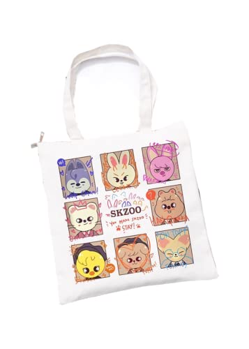 Stray Kids SKZOO bedruckte Canvas-Tasche, einfach, kreativ, bedruckt, Schultertasche, Handtasche, Hwang Hyun Jin Felix Unterstützung, Einkaufstasche, Stil J, 35*40 cm von SCISSH