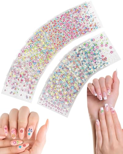 SCJJZ 30 Blatt 3D Nagelsticker Nagelsticker Selbstklebend Blumen Blumenherzform Nageldesign selbstklebend Nail Sticker Nageldesign Zubehör Nagelaufkleber für DIY Dekorationen, Maniküre, Handyhüllen von SCJJZ