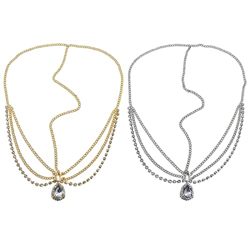 SCJJZ Goldkopfkette Schmuck Boho-Stil Stirnband Perle Quaste Kette Haarband Kette Goldkopfketten für Frauen und Mädchen（2 Gold und Silber） von SCJJZ