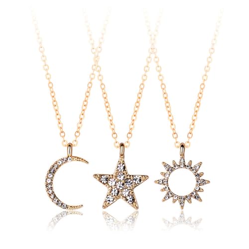 SCJJZ Ketten für Damen,Diamant-Schlüsselbeinkette, Stern, Mond, Sonne, guter Freund (3 Stück Gold) von SCJJZ