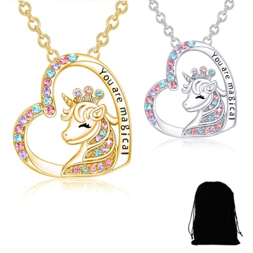 SCJJZ Ketten für Mädchen,Ketten für Damen,Einhorn-Halskette, niedlicher bunter Diamant-Mädchen-Geburtstagsgeschenk, Einhorn-Schmuck von SCJJZ