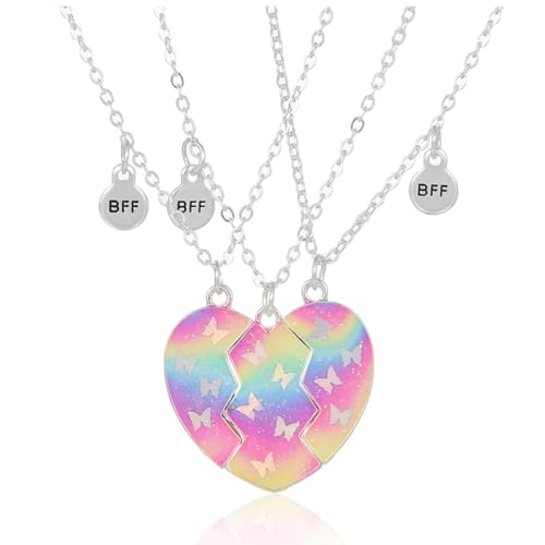 SCJJZ Ketten für Mädchen,Ketten für Damen,Liebe Regenbogen Farbe magnetische Herzform Anhänger BFF beste Freundin Schmetterling Halskette geeignet Schmuck Geschenk für Frauen und Mädchen von SCJJZ