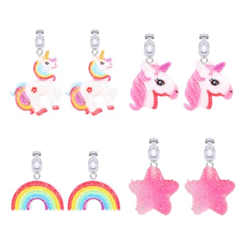 SCJJZ Ohrringe für Mädchen,Ohrringe für Damen,Kinder Ohrclip Ohrringe ohne Piercing Ohrringe Mädchen Einhorn Ohrclip Student Geschenk (4 Paar) von SCJJZ