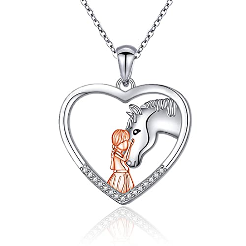 SCJJZ halskette damen,kette damen,geschenke für freundin,geschenke für mama,Liebe Mädchen und Pferd Halskette Weiblich Einfache zweifarbige Mädchen und Pferd Schlüsselbeinkette von SCJJZ