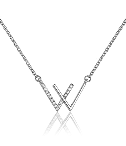 SCJJZ kette damen,schmuck,kette damen,halskette damen,frauen geschenk,schmuck damen,geschenkideen für mütter,W-Buchstaben-Halskette Zirkon-High-End-Kette Schlüsselbeinkette von SCJJZ