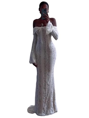 Abendkleid Ballkleider Lange Damen Elegant Prom Lace Maxi Dress A-Linie Backless Satin Brautkleid Hochzeitskleid Galakleid Prinzessin Brautjungfernkleider Kleider (Weiß,S) von SCLEROPAGES