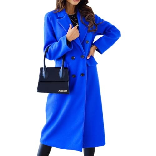 Damen Elegante Wollmantel Trenchcoat Langarm Lässige Mantel Reverskragen Erbsenmantel Herbst Warm Casual Wintermantel Lange Jacke mit Taschen (Blau,XXL) von SCLEROPAGES