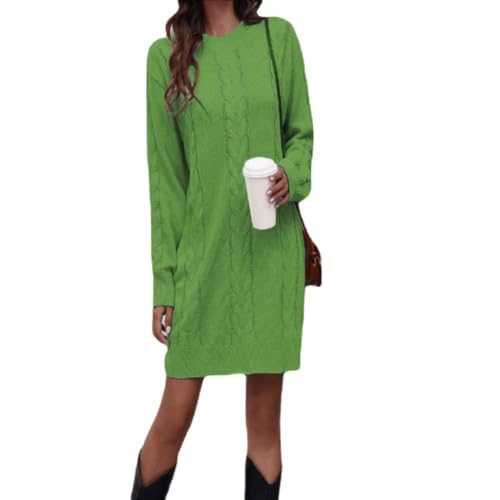 Damen Strickkleid Elegant Rundhals Mini Pulloverkleid Einfarbige Langarm Casual Winterkleider A Linien Freizeit Winter Minikleid Stricken Tunikakleid (Hellgrün,M) von SCLEROPAGES