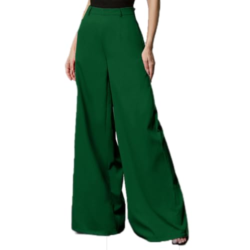 Leinenhose Damen Baumwolle Casual Leinen Leicht Yogahose Freizeithose Loose Strandhose Elastische Taille Sommerhose Mit Taschen Einfarbig Weite Straight Haremshose (Dunkelgrün,L) von SCLEROPAGES