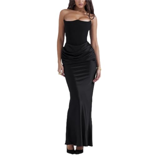 SCLEROPAGES Abendkleid Ballkleider Damen Elegant Prom Maxi Dress Stain Backless Brautkleid Hochzeitskleid Galakleid Prinzessin Kleider Brautjungfernkleider (Black,S) von SCLEROPAGES