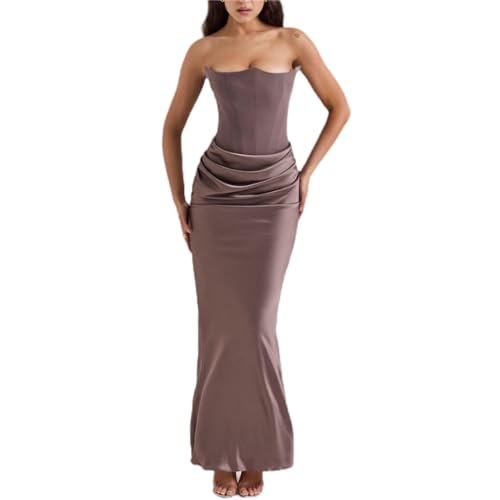 SCLEROPAGES Abendkleid Damen Elegant Prom Maxi Dress Stain Backless Brautkleid Hochzeitskleid Galakleid Prinzessin Kleider Brautjungfernkleider (Grey,XS) von SCLEROPAGES