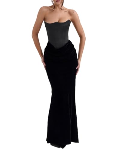 SCLEROPAGES Abendkleid Ballkleider Damen Elegant Prom Maxi Dress Stain Backless Brautkleid Hochzeitskleid Galakleid Prinzessin Kleider Brautjungfernkleider (Patchwork Schwarz,XS) von SCLEROPAGES