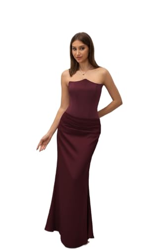 SCLEROPAGES Abendkleid Damen Elegant Prom Maxi Dress Stain Backless Brautkleid Hochzeitskleid Galakleid Prinzessin Kleider Brautjungfernkleider (Burgunderrot,S) von SCLEROPAGES