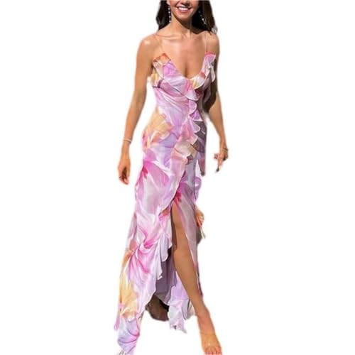SCLEROPAGES Abendkleid Lange Spaghetti Damen Floral Print Elegant Formal Prom with Slit Hochzeitskleid Organza Brautkleid Prinzessin Kleider Brautjungfernkleider Galakleid (3,S) von SCLEROPAGES