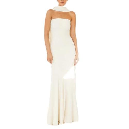 SCLEROPAGES Ballkleider Abendkleid Lange Damen Elegant Stain Prom Maxi Dress Bodycon Backless Hochzeitskleid Tüllkleid Brautkleid Brautjungfernkleider Prinzessin Kleider Galakleid (Beige,S) von SCLEROPAGES