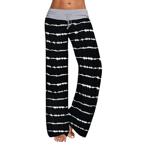 SCLEROPAGES Damen Baumwolle Comfy Pyjamahose Casual Leinen Leicht Lose Freizeithose Yogahose Elastische Taill Straight Weite Haremshose Mit Taschen (Muster-44,L) von SCLEROPAGES