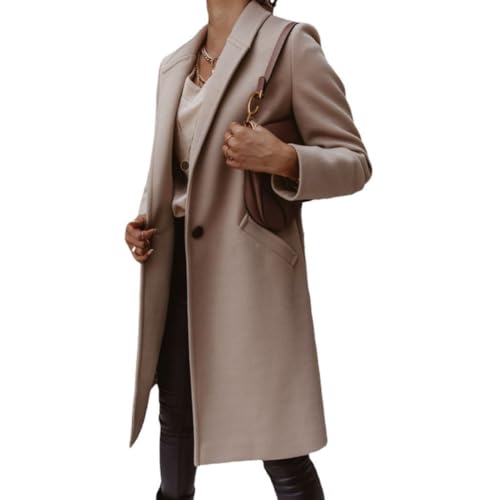 SCLEROPAGES Damen Langarm Trenchcoat Elegante Wollmantel Knöpfe Mantel Erbsenmantel Lässige Anzugkragen Jacke Parka Lange Pea Coats Casual Warm Wintermantel mit Taschen (Apricot,S) von SCLEROPAGES