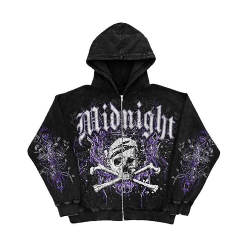 SCLEROPAGES Y2K Jacke Zip Up Hoodies Oversized Kapuzenjacke Vintage Kapuzenpullover Sweatshirt Mantel Reißverschluss 90er E-Girl Top Gothic Streetwear (Lila-2,L) von SCLEROPAGES