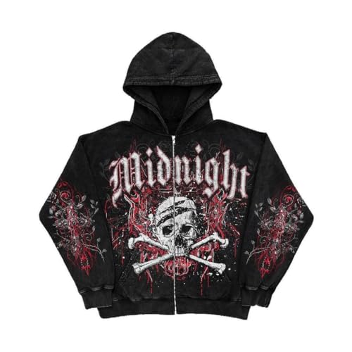 SCLEROPAGES Y2K Jacke Zip Up Hoodies Oversized Kapuzenjacke Vintage Kapuzenpullover Sweatshirt Mantel Reißverschluss 90er E-Girl Top Gothic Streetwear (Rot-2,XXL) von SCLEROPAGES