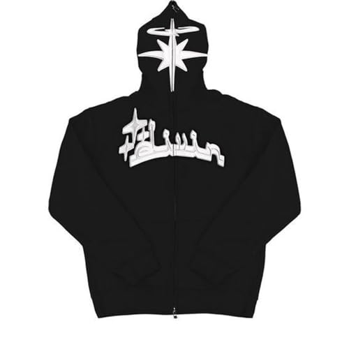 SCLEROPAGES Y2K Jacke Zip Up Hoodies Oversized Kapuzenjacke Vintage Kapuzenpullover Sweatshirt Mantel Reißverschluss 90er E-Girl Top Gothic Streetwear (Schwarz,XL) von SCLEROPAGES