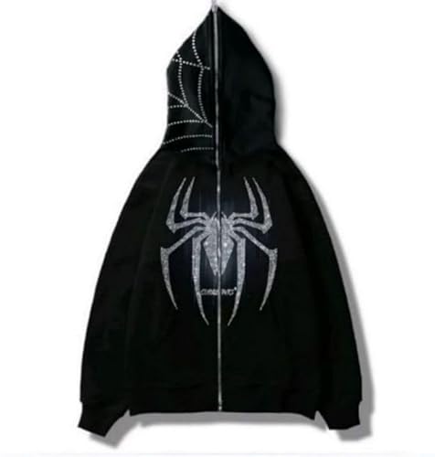 SCLEROPAGES Y2K Jacke Zip Up Hoodies Oversized Kapuzenjacke Vintage Kapuzenpullover Sweatshirt Mantel Reißverschluss 90er E-Girl Top Gothic Streetwear (Schwarz-5,M) von SCLEROPAGES