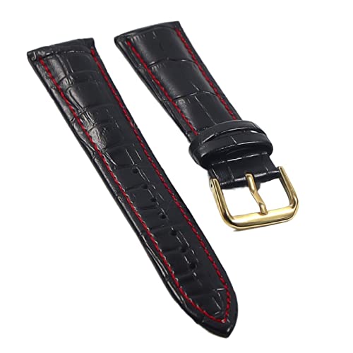 SCLHouiX Leder Uhrenbänder 18mm 20 mm 22mm Uhr Stahlstift Schnalle Bandband Armband Armband Uhren Band Uhrengurt (Farbe: Schwarz Gold, Größe: 24 mm) von SCLHouiX