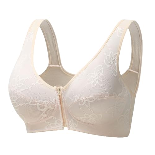 Damen Sport-BH mit Reißverschluss vorne Push Up Drahtlose Yoga-BHS Spitze Ungepolsterte Plunge Floral Easy Close BHS von SCOCCA