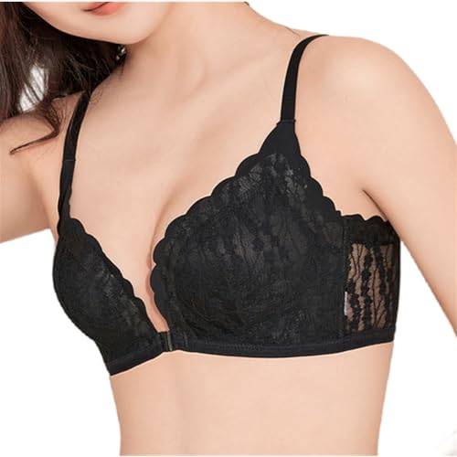 Push-up-BH Frontverschluss BHS für Frauen Komfort ohne Bügel Niedriger Ausschnitt V-Ausschnitt Bralette sexy durchsichtig von SCOCCA