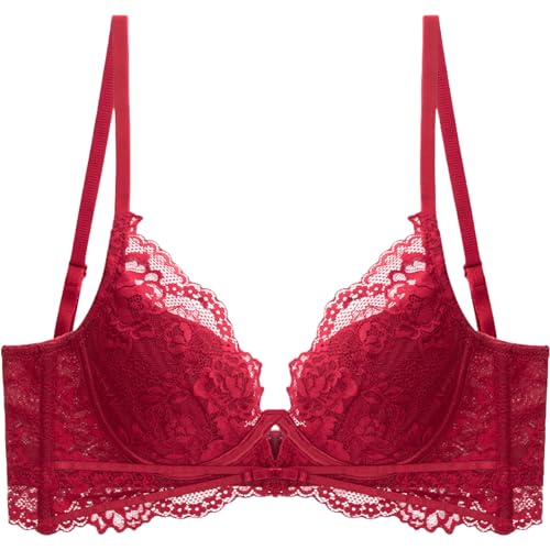 SCOCCA Damen BH mit niedrigem Rücken Push Up Nahtloser BH U-Form Tief ausgeschnittener Spitzen-BH ohne Rücken von SCOCCA