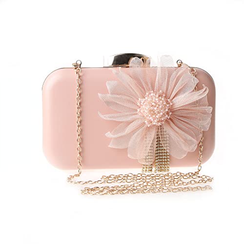 Blumenperle Hochzeit Clutch Tasche Für Frauen Blumen Handtasche Party Mode Abend Tasche Kette Umhängetasche (Rosa) von SCOFY FASHION