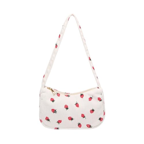 SCOFY FASHION Erdbeerdruck Cord Umhängetaschen Für Frauen Minimalistische Handtaschen Geldbörsen Kleine Hobo Taschen (Gebrochenes Weiß) von SCOFY FASHION