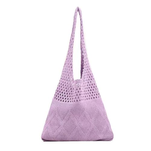 SCOFY FASHION Vintage Wunderschöne Häkel Einkaufstasche, Mesh Strandtasche Für Frauen Gewebte Umhängetasche Urlaub Gestrickte Boho Top Handle Tasche (Lila) von SCOFY FASHION
