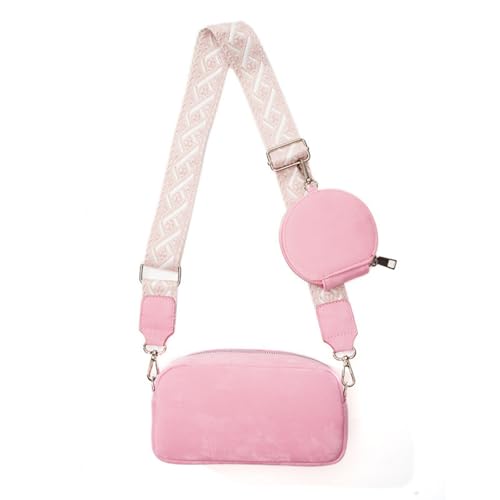 Weiche PU-Leder Breite Riemen Umhängetaschen Für Frauen 2 Stück Set Kleine Mode Umhängetaschen Handtaschen Und Geldbörsen (Rosa) von SCOFY FASHION