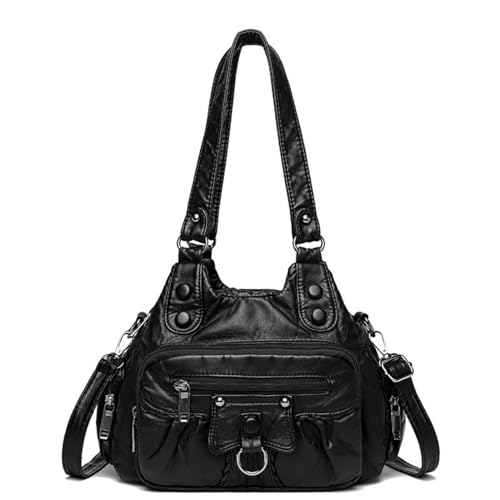 SCOFY FASHION Weiche PU Leder Crossbody Taschen für Frauen Freizeit Handtaschen und Geldbörsen Umhängetasche für Damen, Schwarz , one size von SCOFY FASHION