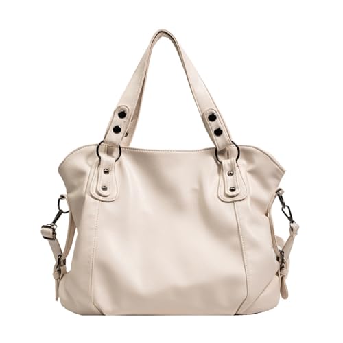 SCOFY FASHION Weiche PU-Leder Tragetaschen Für Frauen Reise Arbeit Handtaschen Minimalistische Freizeit Umhängetaschen Satchel (Litchi-Beige) von SCOFY FASHION
