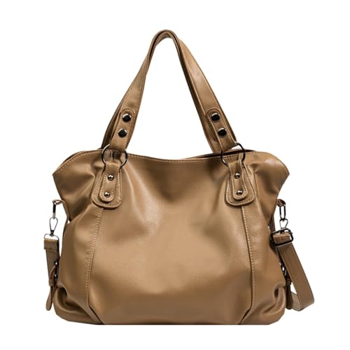 SCOFY FASHION Weiche PU-Leder Tragetaschen Für Frauen Reise Arbeit Handtaschen Minimalistische Freizeit Umhängetaschen Satchel (Litchi-Khaki) von SCOFY FASHION