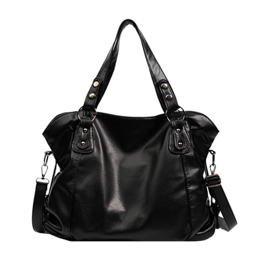 SCOFY FASHION Weiche PU-Leder Tragetaschen Für Frauen Reise Arbeit Handtaschen Minimalistische Freizeit Umhängetaschen Satchel (Litchi-Schwarz) von SCOFY FASHION