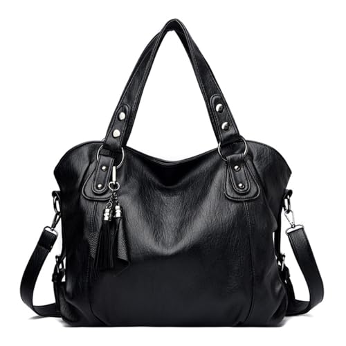 Weiche PU-Leder Tragetaschen Für Frauen Reise Arbeit Handtaschen Minimalistische Freizeit Umhängetaschen Satchel (Schwarz) von SCOFY FASHION