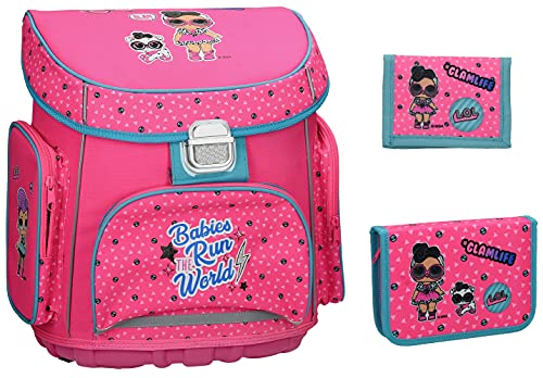 LOL Schulranzen Mädchen 1 Klasse Tornister Schulrucksack SET 3 tlg. L.O.L. für Grundschule ergonomisch und anatomisch/inkl. Federmäppchen und Geldbörse von SCOOLSTAR