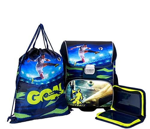 SCOOLSTAR Fußball Schulranzen Schultornister Junge 1 Klasse Schulrucksack Schultasche | SET 3 tlg. für Grundschule | inkl. Federmäppchen Turnbeutel von SCOOLSTAR