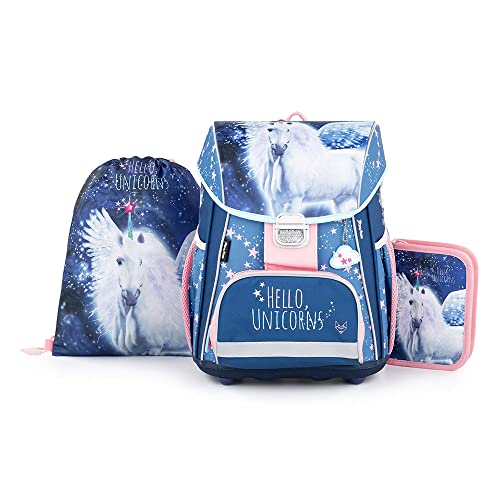 Pferde Schulranzen Set Mädchen 1 Klasse Set 3 teilig für Grundschule ergonomisch und anatomisch inkl. Federmäppchen Sportbeutel von SCOOLSTAR